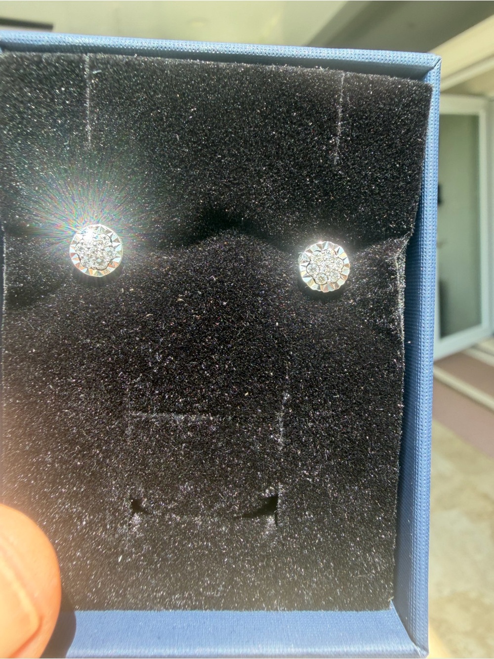 Diamond Cluster Stud Earrings - White Gold Tone Set in Sterling